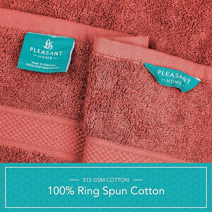 Pleasant Home Bath Towels Set of 6 (24” x 50”) 100% Cotton, 515 GSM | Lightweight, Soft & Absorbent Luxury Towels for Bathroom | for Gym, Pool & Spa | 6 Pack, Red-StrideForce Fitness