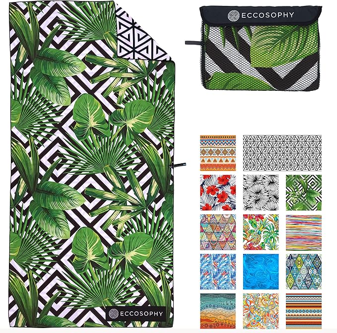 ECCOSOPHY Microfiber Beach Towel - Sand Free Towels are Quick Dry, Light Weight, Super Absorbent - Perfect Pool, Travel, Cruise, Camping Essentials - Oversized Extra Large for Adults 71x35 in-StrideForce Fitness