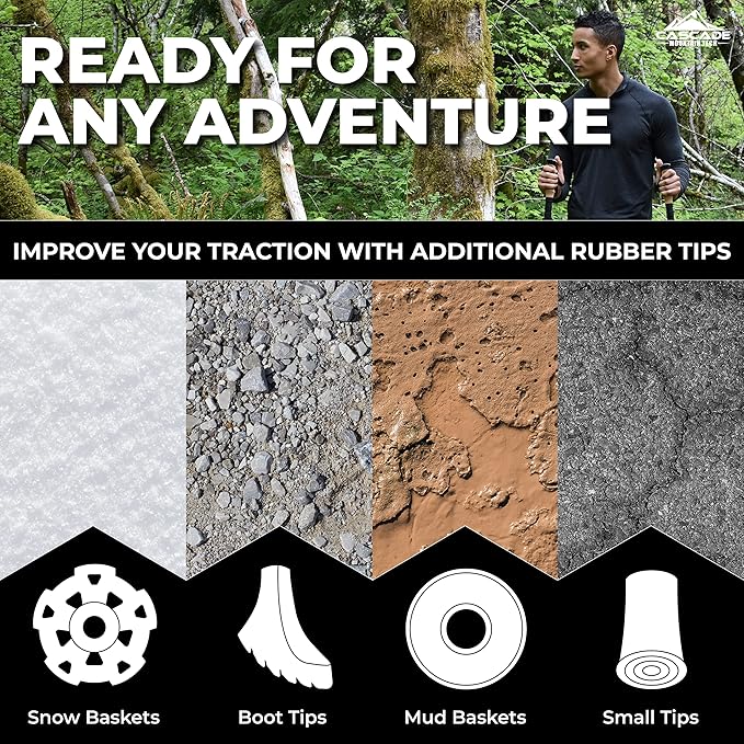 Cascade Mountain Tech Lightweight Aircraft-Grade Aluminum Trekking Poles with Extended Down Grip Plus Tip Kit-StrideForce Fitness