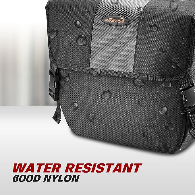 Ibera Adjustable Bicycle Bag (Pair) with Quick Release/Clip-On System - Water Resistant Bike Saddle Bags For Rear Rack with & 19.8 lbs Capacity Each - Saddle Bag Bicycle Fits Most Racks (Black)-StrideForce Fitness