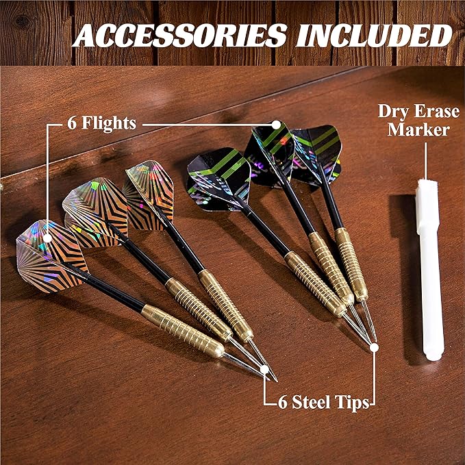 Barrington Dartboard Multiple Styles Pre-Assembled Wood Dartboard Cabinet Collection with 18” Bristle Dartboard & Steel Tip Dart Set, Perfect for Cricket Games-StrideForce Fitness