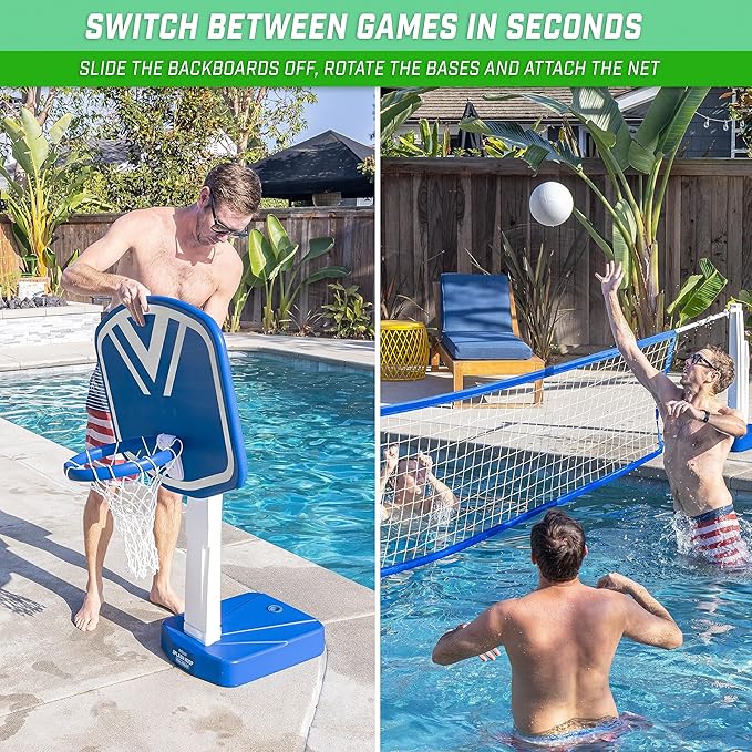 GoSports Splash Hoop 2-in-1 Full Court Pool Basketball & Volleyball Game Set-StrideForce Fitness