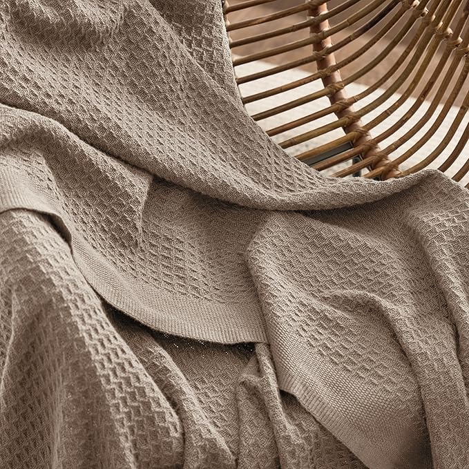 Bedsure 100% Cotton Large Blanket Oversized King for Bed - Breathable Thick Waffle Weave Blanket for Summer, Couch Cover, Taupe, 120x94 inches-StrideForce Fitness