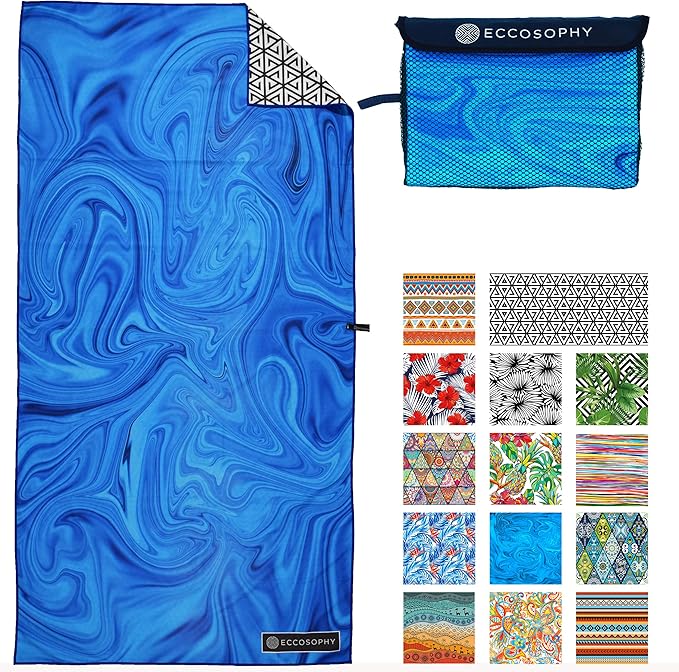 ECCOSOPHY Microfiber Beach Towel - Sand Free Towels are Quick Dry, Light Weight, Super Absorbent - Perfect Pool, Travel, Cruise, Camping Essentials - Oversized Extra Large for Adults 71x35 in-StrideForce Fitness