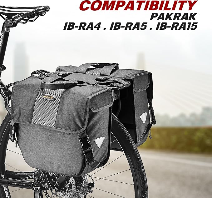 Ibera Adjustable Bicycle Bag (Pair) with Quick Release/Clip-On System - Water Resistant Bike Saddle Bags For Rear Rack with & 19.8 lbs Capacity Each - Saddle Bag Bicycle Fits Most Racks (Black)-StrideForce Fitness