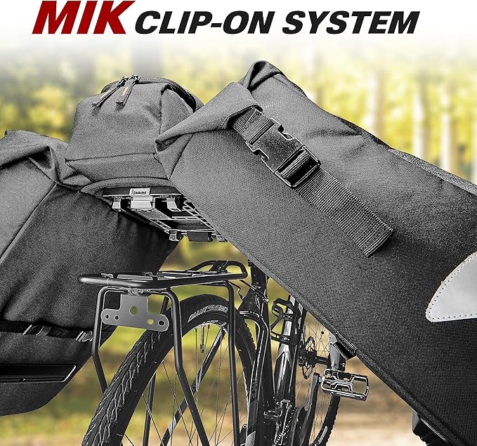 Ibera Bike Bag MIK Panniers 52.7L for Ebikes - Clip-On bike Bags For Bicycles with Built-in Battery Holder & Rain Cover - Water-Resistant Bike Rack Bag with Reflective Trim - ONLY FOR MIK RACKS-StrideForce Fitness