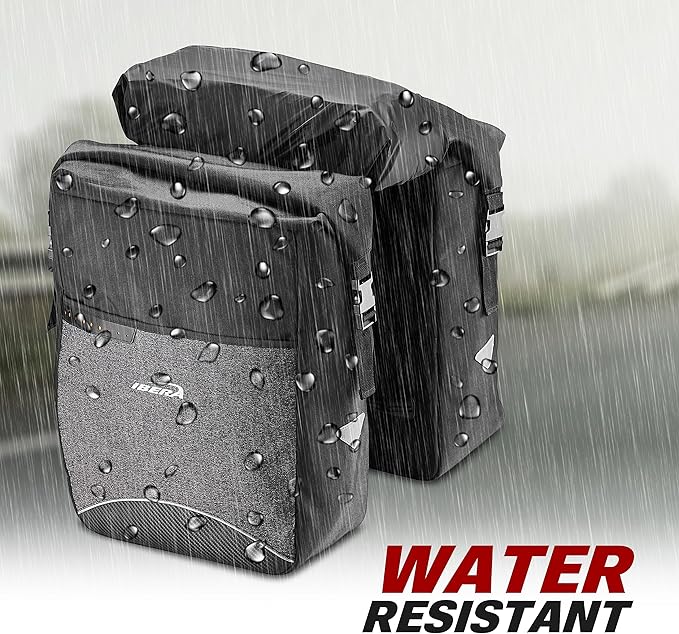 Ibera Bike Bag MIK Panniers 52.7L for Ebikes - Clip-On bike Bags For Bicycles with Built-in Battery Holder & Rain Cover - Water-Resistant Bike Rack Bag with Reflective Trim - ONLY FOR MIK RACKS-StrideForce Fitness