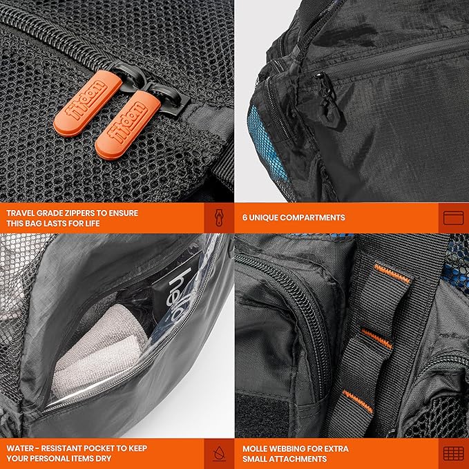 Fitdom 90L Large Mesh Duffle Bag for Scuba Dive or Snorkel Equipment. Best for Water Sports & Beach Activities like Swimming, Diving & Snorkeling. Perfect for Travel, Storage Swim Gym Gears & Balls-StrideForce Fitness