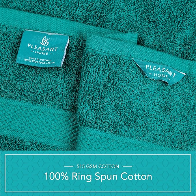 Pleasant Home Bath Towels Set of 6 (24” x 50”) 100% Cotton, 515 GSM | Lightweight, Soft & Absorbent Luxury Towels for Bathroom | for Gym, Pool & Spa | 6 Pack, Teal-StrideForce Fitness