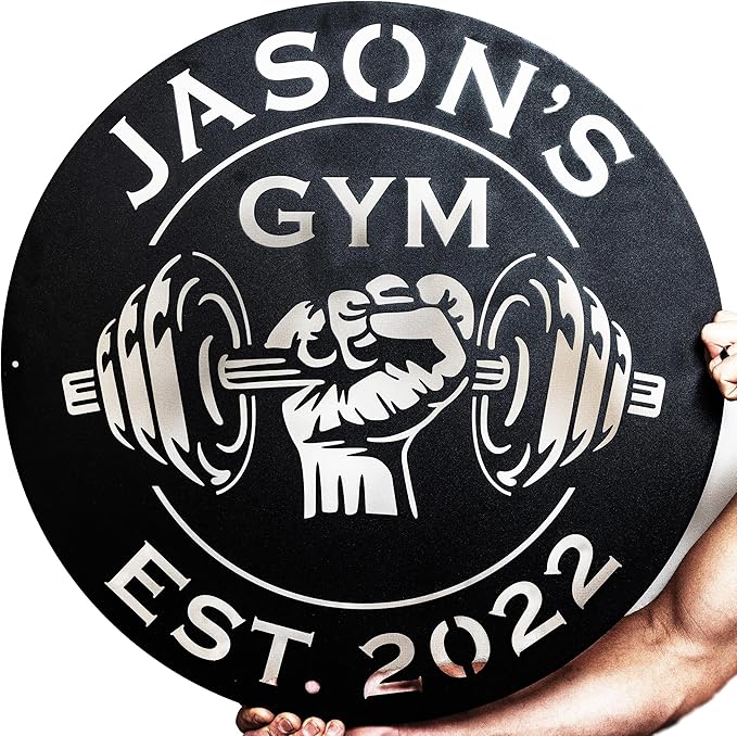 Custom Metal Dumbbell Gym Name Sign, Weightlifting Workout Room Wall Art, Personalized Home Gym Sign, Custom Gym Decor, Workout Garage-StrideForce Fitness