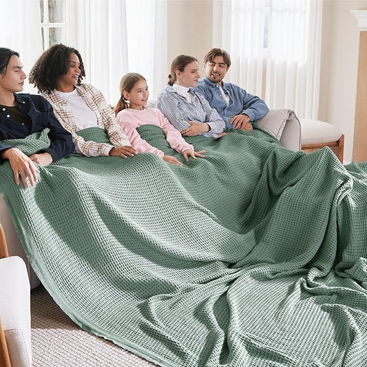Bedsure 100% Cotton Large Blanket Oversized King for Bed - Breathable Thick Waffle Weave Blanket for Summer, Couch Cover, Sage Green, 120x94 inches-StrideForce Fitness