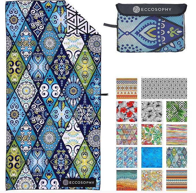 ECCOSOPHY Microfiber Beach Towel - Sand Free Towels are Quick Dry, Light Weight, Super Absorbent - Perfect Pool, Travel, Cruise, Camping Essentials - Oversized Extra Large for Adults 71x35 in-StrideForce Fitness