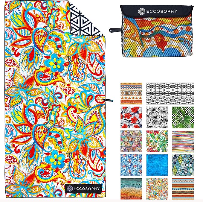 ECCOSOPHY Microfiber Beach Towel - Sand Free Towels are Quick Dry, Light Weight, Super Absorbent - Perfect Pool, Travel, Cruise, Camping Essentials - Oversized Extra Large for Adults 71x35 in-StrideForce Fitness