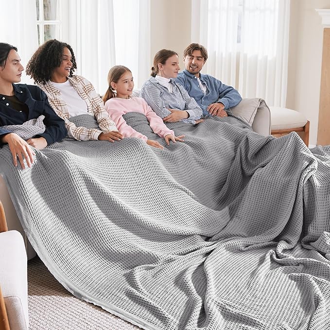 Bedsure 100% Cotton Large Blanket Oversized King for Bed - Breathable Thick Waffle Weave Blanket for Summer, Couch Cover, Grey, 120x94 inches-StrideForce Fitness