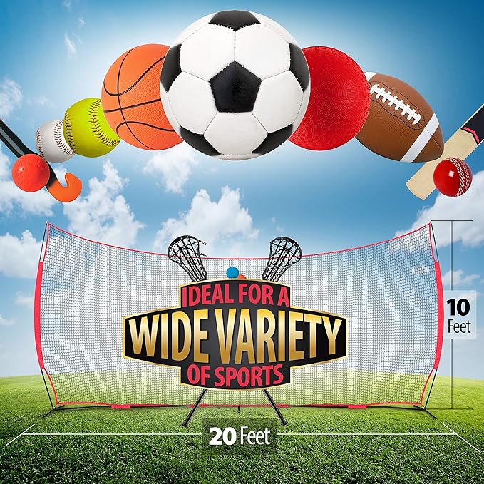 20x10 Foot Lacrosse Backstop, 200 Sq Feet of Protection Perfect for Lacrosse, Soccer, Baseball, Basketball. Hockey, Best Lacrosse Net, Baseball Net, Sports Netting for Backyard-StrideForce Fitness