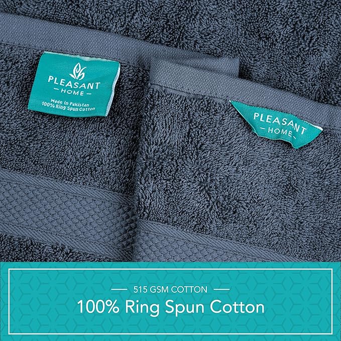 Pleasant Home Bath Towels Set of 6 (24” x 50”) 100% Cotton, 515 GSM | Lightweight, Soft & Absorbent Luxury Towels for Bathroom | for Gym, Pool & Spa | 6 Pack, Navy-StrideForce Fitness