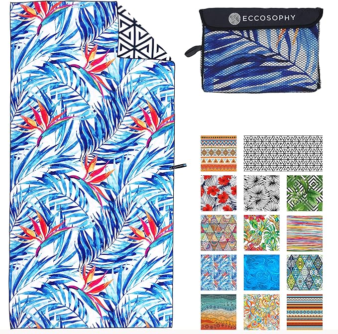 ECCOSOPHY Microfiber Beach Towel - Sand Free Towels are Quick Dry, Light Weight, Super Absorbent - Perfect Pool, Travel, Cruise, Camping Essentials - Oversized Extra Large for Adults 71x35 in-StrideForce Fitness