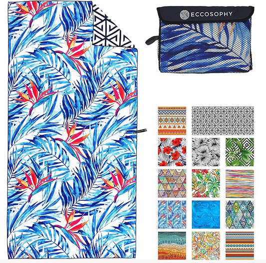 ECCOSOPHY Microfiber Beach Towel - Sand Free Towels are Quick Dry, Light Weight, Super Absorbent - Perfect Pool, Travel, Cruise, Camping Essentials - Oversized Extra Large for Adults 71x35 in-StrideForce Fitness