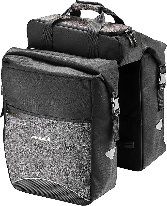 Ibera Bike Bag MIK Panniers 52.7L for Ebikes - Clip-On bike Bags For Bicycles with Built-in Battery Holder & Rain Cover - Water-Resistant Bike Rack Bag with Reflective Trim - ONLY FOR MIK RACKS-StrideForce Fitness