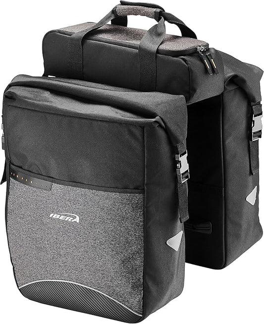 Ibera Bike Bag MIK Panniers 52.7L for Ebikes - Clip-On bike Bags For Bicycles with Built-in Battery Holder & Rain Cover - Water-Resistant Bike Rack Bag with Reflective Trim - ONLY FOR MIK RACKS-StrideForce Fitness