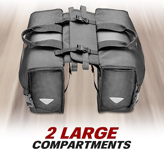 Ibera Adjustable Bicycle Bag (Pair) with Quick Release/Clip-On System - Water Resistant Bike Saddle Bags For Rear Rack with & 19.8 lbs Capacity Each - Saddle Bag Bicycle Fits Most Racks (Black)-StrideForce Fitness