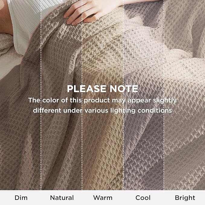 Bedsure 100% Cotton Blanket King Size for Bed - Breathable and Soft, Waffle Weave Blanket for Summer, Thick Cozy Fall Blankets for Women Gift, Taupe, 104x90 inches-StrideForce Fitness