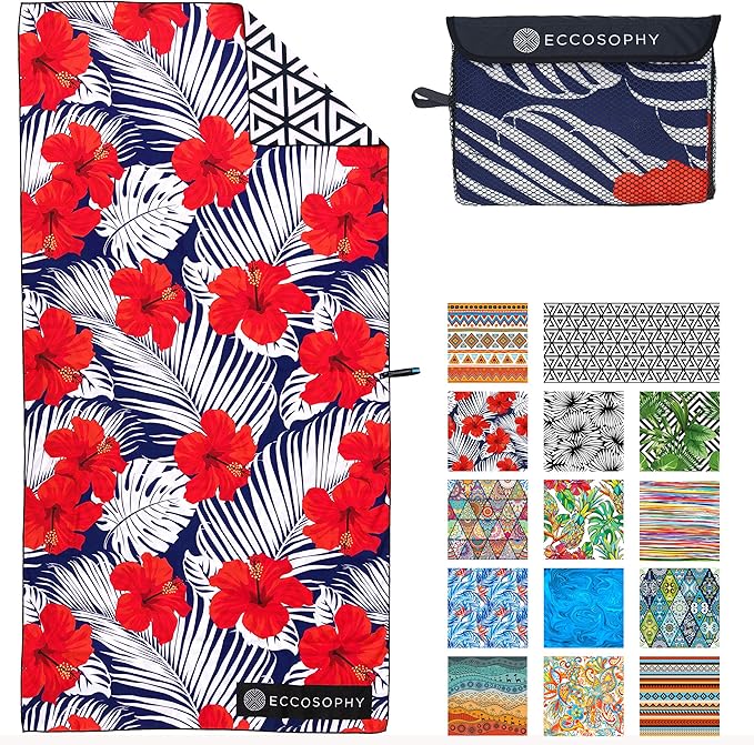 ECCOSOPHY Microfiber Beach Towel - Sand Free Towels are Quick Dry, Light Weight, Super Absorbent - Perfect Pool, Travel, Cruise, Camping Essentials - Oversized Extra Large for Adults 71x35 in-StrideForce Fitness
