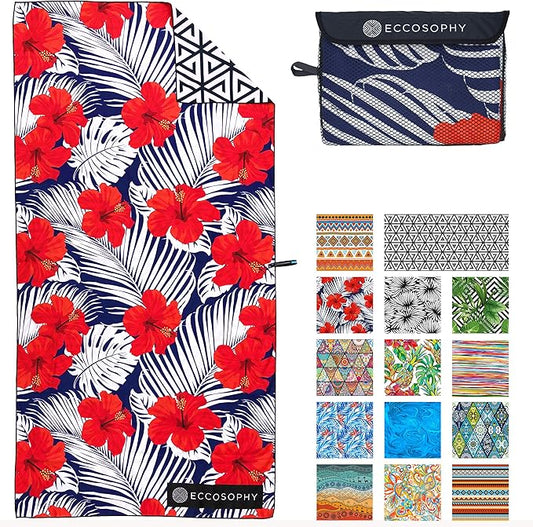 ECCOSOPHY Microfiber Beach Towel - Sand Free Towels are Quick Dry, Light Weight, Super Absorbent - Perfect Pool, Travel, Cruise, Camping Essentials - Oversized Extra Large for Adults 71x35 in-StrideForce Fitness