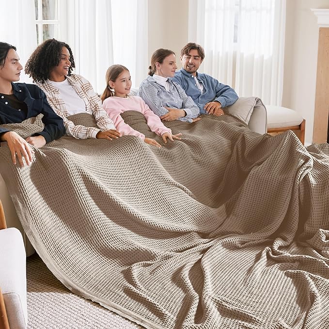 Bedsure 100% Cotton Large Blanket Oversized King for Bed - Breathable Thick Waffle Weave Blanket for Summer, Couch Cover, Taupe, 120x94 inches-StrideForce Fitness